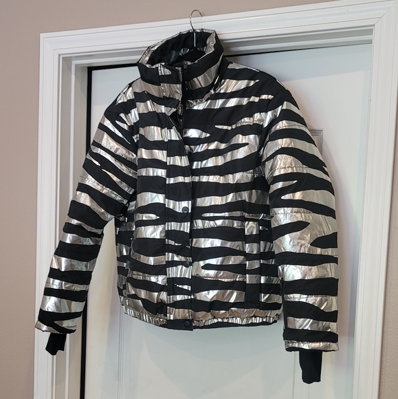 Topshop Sno Ski Jacket Foil Silver and Black - Picture 2 of 11